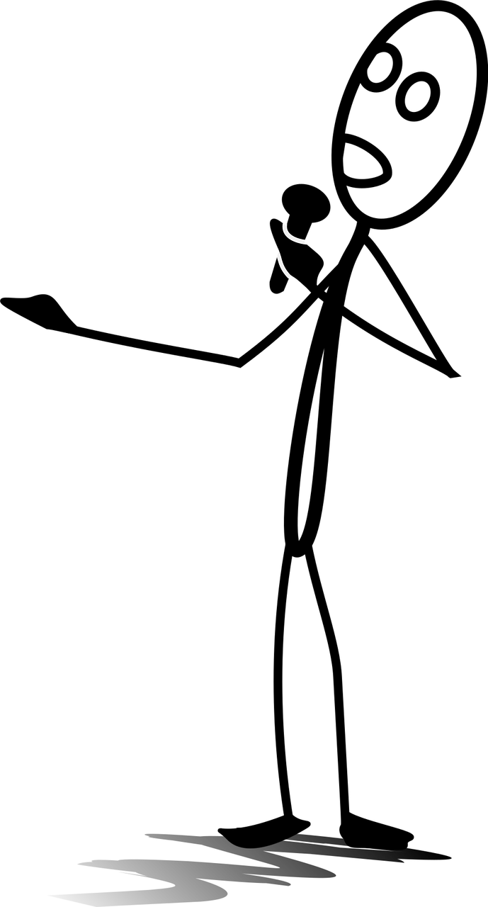 simple dessin d'un personnage qui parle dans un micro